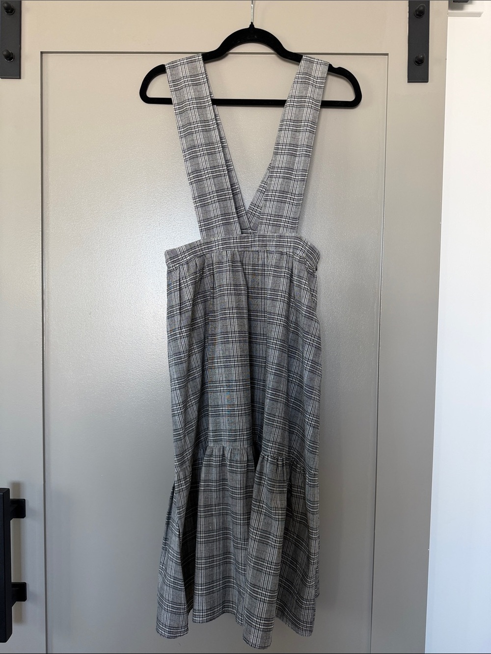 Gray Plaid Midi Sundress with Wide Straps